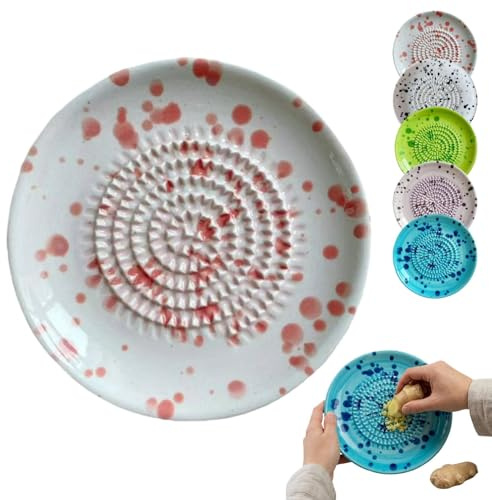 Ceramic Grater Plate, Handcrafted Design, Multi-Purpose Grinding Plate for Ginger, Garlic, Spices, Fruits,Handheld Kitchen Grinding Dish with Spout (Pink)
