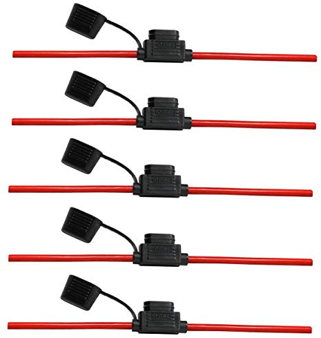 Offgridtec 2,5 mm² plattsäkringshållare för bilbladssäkringar, isolerat gummihölje med vattentätt lock, 20 A, 25 cm kabel, överströmsskydd för bil, sol, industritillämpningar (5 stycken)