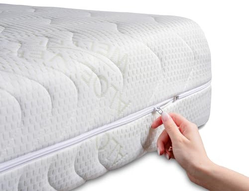 BONEX Komfort Matratzenbezug für Matratzen im Gesamtmaß 140x200cm - 13 - 15 cm hoch - Doppeltuch mit ALOE VERA - Allergiker geeignet - 60 Grad waschbar - 4-seitiger Reißverschluss, Weiß und Grün