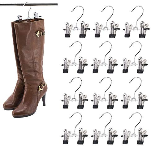 SUNTRADE Double Adjustable Clips Boots Hangers,Space Saving Boots Socks Bags Hanging Clips Boot Holder Boot Organizer,Set of 12 (12)