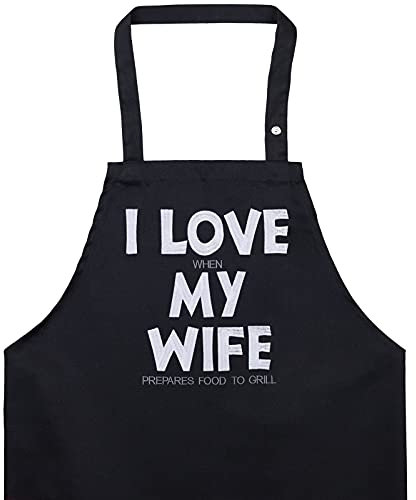 EXPRESS-STICKEREI BBQ Grillschürze - Lustige Kochschürze für Grillfans - Verstellbare Latzschürze für Männer/Frauen - Küchenschürze mit Spruch I love my wife - Grillschürze