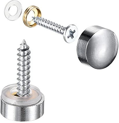 sourcing map Mirror Screws 10mm/0.47 Silver Tone 8Pcs | Brass Decorative Cap Fasteners Cover Nails Polishing