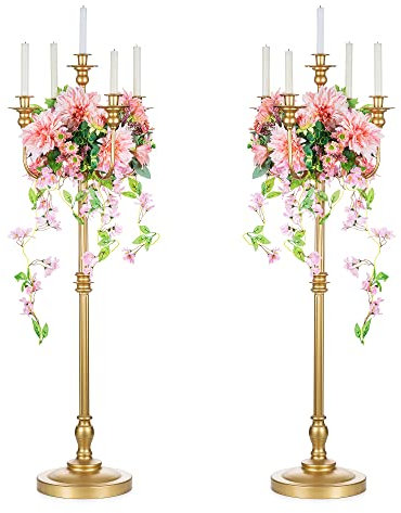 Sziqiqi Antiker Kerzenleuchter für Kerzenleuchter und Blumendekorationen, für Hochzeiten, Partys, Veranstaltungen, Zuhause, Wohnzimmer, Dekoration, Gold, 127 cm, 2 Stück