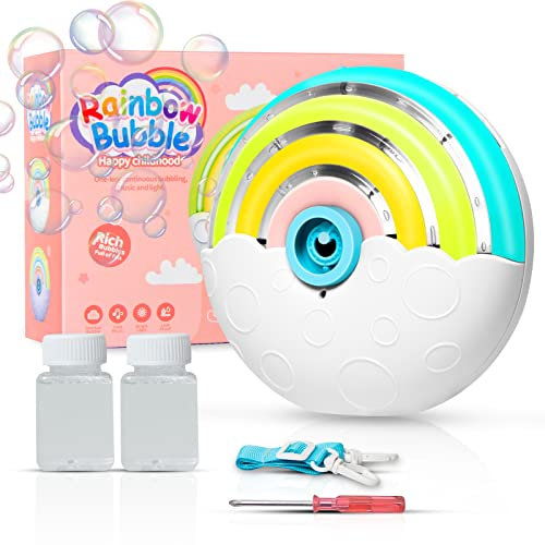 Panacare Automatische Seifenblasenmaschine, Tragbares Regenbogen Blasenmaschine für Kinder 1500+ Seifenblasen/Min mit Seifenblasenlösung*2, Seifenblasenspielzeug Kinder für Party/Hochzeit