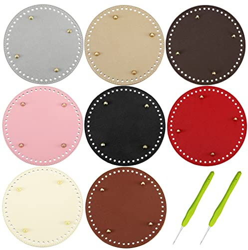 Yayatty 8 Stück Tasche Taschenboden, 8 Farbe Taschenboden zum Häkeln Leder, Rund PU Leder Stricken Taschenboden mit Häkeln für Taschenherstellung, 15cm
