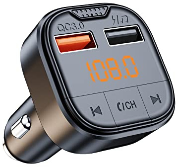 Bluetooth Adapter for Car，Bluetooth FM Transmitter for Car,MP3 Player QC3.0 Quick Charge for All Smartphones Audio Players，Supports TF/SD Card and USB