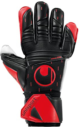 uhlsport Classic Absolutgrip Fußball Torwarthandschuhe für Kinder und Herren, Torwart-Handschuhe, Fussball-Handschuhe mit Handgelenkfixierung - schwarz-rot-weiß, 9