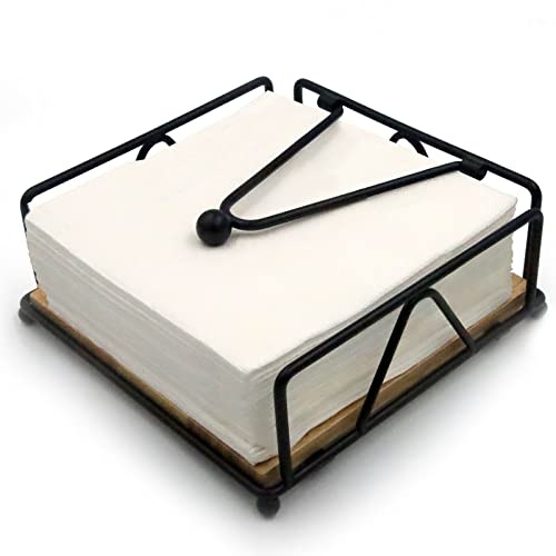 Napkin Holder for Table, Metal and Wood Napkin Holder, Standing Napkin Holders for Paper Napkins, for Kitchen Counter, Dining Table, 7 x 7(Black)