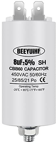 BEEYUIHF CBB60 8uf Condensateur de Démarrage 8µF 35 x 65 mm Moteur condensateur 50 / 60Hz 450VAC avec vis M8 pour moteur électrique/sèche-linge/Machine à Laver 35 X 66mm