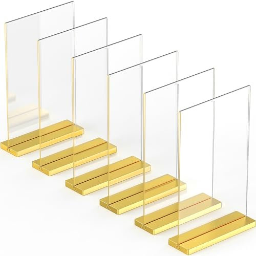 Elegantes Juego de 6 Marcos de Acrílico Dorado A4, Deslumbrantes Exhibiciones Fotográficas, Mejora la Ambiencia de tu Evento con Exquisitos Portanúmeros de Mesa Dorados, Porta Señales Dorados