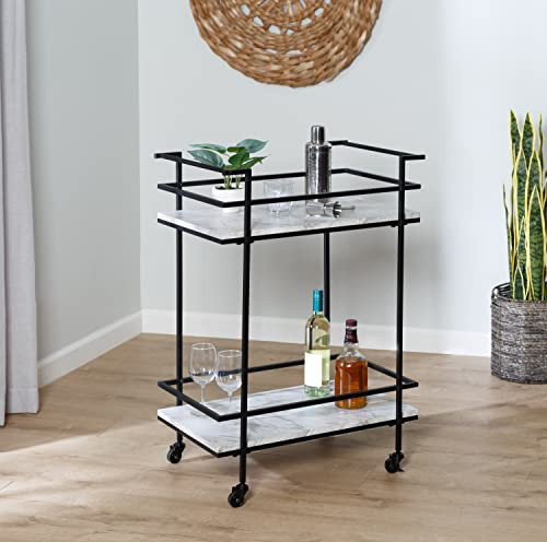 Honey-Can-Do Honey Can Do 2-Tier Rolling Bar & Serving Cart, Black & White Faux Marble CRT-09861 Black