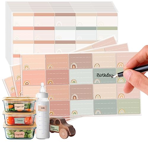 Whaline 400Pcs Back to School Name Tag Stickers Baby Bottle Labels for Daycare Pastel Boho Rainbow Self-Laminating Name Labels Colorful Rainbow Waterproof Write-On Stickers Adhesive School Supplies