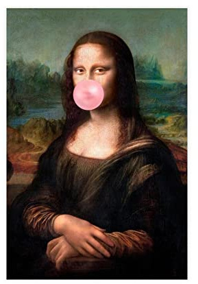 crttrs Mona Lisa Leinwandposter mit Kaugummi-Motiv, Schlafzimmer-Dekor, Sportlandschaft, Büro, Raumdekoration, Geschenk, ungerahmt, 30 x 45 cm