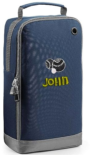 Personalised Embroidered Lawn Bowls Shoe Bag - Bowling Design Gifts With Name - Golf Shoe Bag - Navy Blue