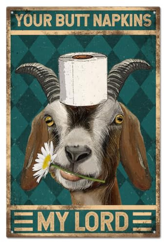 GLOBLELAND Vintage Goat Metal Tin Sign 8×12inch | Funny Text Metal Wall Art Plaque For Bathroom Kitchen Bar Club Garage Man Garden Cave
