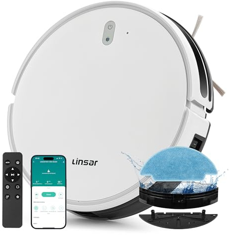 Linsar - Saugroboter mit Wischfunktion - Staubsauger Roboter - mit APP - 120 Min Akku - Saug und Wischroboter - für Teppich, Tierhaar & Hartböden - Roboterstaubsauger mit Ladestation & Fernbedienung