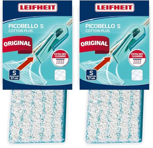 Leifheit Wischpad Picobello S Cotton Plus für Bodenwischer Picobello S, Wischbezug für hartnäckigen Schmutz, Wischmopp für Stein- und Fliesenböden (Packung mit 2)