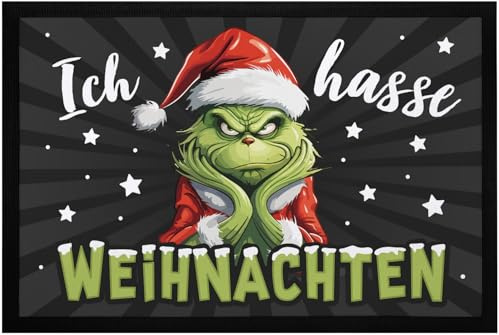MoonWorks® Fußmatte Grinch Weihnachten mit Anti Spruch Ich Hasse Menschen Sarkasmus Ironie rutschfest & waschbar Schwarz 60x40cm