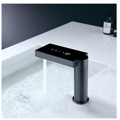 WRJAHCG Universeller Badarmatur Mit LED Digitalanzeige,Über Der Theke Becken Wasserhahn Mit Sensor Waschtisch Armaturen,Grau
