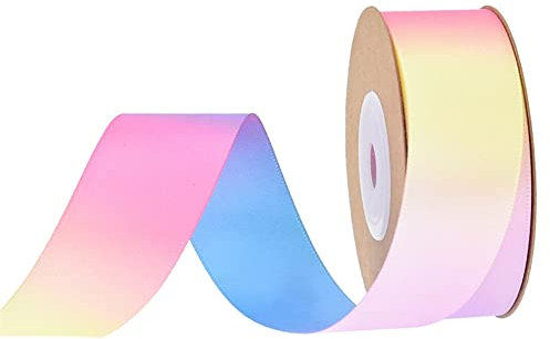 SHTGOI 20 Yard×25mm Satinband Regenbogen Doppelseitig Gradient Farben Schleifenband Satin Geschenkband Dekoband zum Verpacken von Geschenken DIY Handgefertigt Geflochtene Schmetterlingshaarnadeln