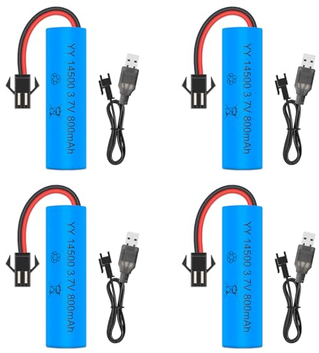 14500 Li-Ion Batería 3.7v con 4 Cargadores USB SM-2P Plug para Coches RC, Tanques, Buggies, Barcos, Robots