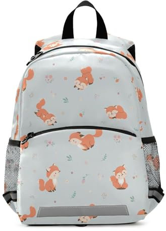 Mnsruu Kleinkind-Rucksack, niedlicher Wildtier-Fuchs, rot, Kinderzimmertasche für Jungen und Mädchen, Vorschule, Kindergarten, Büchertasche, Reisetasche, Kindertagesstätte mit reflektierenden