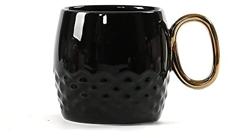 Coffee Mugs Porcelain Coffee Mug Tea Cup, 12 Oz Coffee Mug, Milk Cup with Lid and Spoon, Classic White and Black for Choosen, Pineapple Shape Cups (Color : Black+Golden Handle)