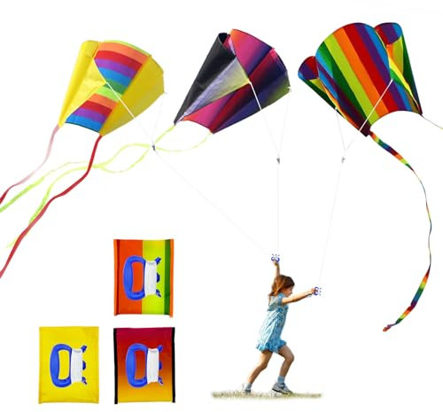 TSHAOUN 3 Stück Drachen Kinder, Tragbar Regenbogendrachen mit Langen bunten Schwänzen, Einleiner-Drachen für Anfänger, Lenkdrachen Anfänger Flugdrachen für Spiele und Aktivitäten im Freien (3PCS)