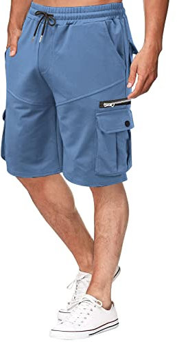 Cargo-Sommer-Shorts für Herren, Baumwolle: elegante Freizeit-Shorts, Herren-Reißverschlusstaschen, elastische Taillen-Shorts mit Kordelzug, Sommer, atmungsaktiv, bequeme Shorts, Outdoor, Laufen,