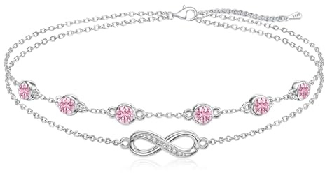 Unendlichkeitszeichen Armband Damen 925er Sterlingsilber Geburtsstein | Doppelherz Armband Schmuck GeburtstagsGeschenk für Frauen Freundin Mutter