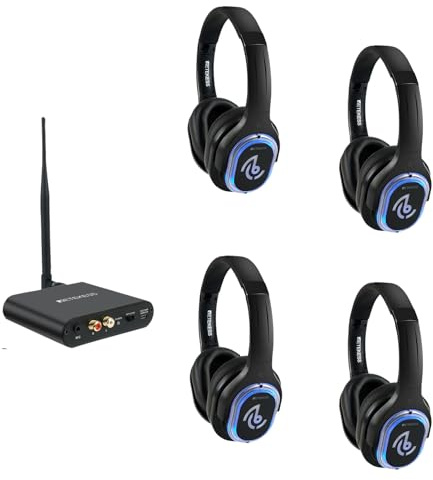 Retekess TA004 Silent Disco Kopfhörer, Silent Disco Set（1-4） | für nächtliche Tanzpartys, Familiengebrauch, Satten Stereo-Klang, 3 Kanäle, 200m Reichweite, Weiches Over-Ear-Design