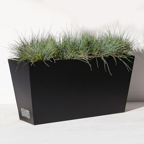 JonesHouseDeco Macetero Grande de Acero Resistente 71 cm Cuadrado Negro para Exterior/Interior, Trapezoidal, con Rejillas de Ventilación y Panel Anti-Podrición de Raíces