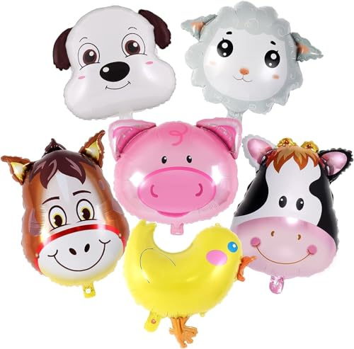 Luftballons Tiere, 6 Stück Bauernhoftier Luftballons, Ballon Tiere mit Kuh, Schwein, Hund, Pferd, Ziege, Huhn, Folienballon Tiere, Thema Party Animals Luftballons für Kinder Geburtstag Party Deko