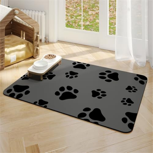 SaugfäHige Napfunterlage FüR Hunde Und Katze Futtermatten Katzennapf Unterlage Futtermatte Katzen Anti-Rutsch Wasserfest Und Leicht Zu Reinigen Waschbare Unterlage Mit Motiv (50x70cm,Farbe 1)