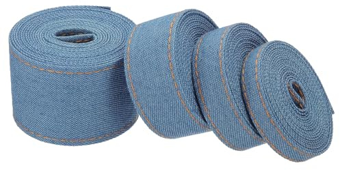 PATIKIL 3/8, 3/5, 1, 1.5 Juego de Cintas de Mezclilla, 4 Rollos 4 Tamaños Total 8.8 Yardas Tira de Tela de Jean para Capas para Hacer Lazos DIY Clip para El Cabello Costura, Azul