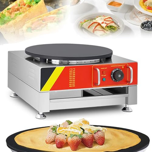Commercial Stainless Steel Pizza Machine, Large Pancake and Fruit Machine, Baking Pan Size 40CM+Teflon Non-Stick Coating+50-300℃ (120-570°F), for Restaurants/Food Stalls/Dessert Shops,Metallic