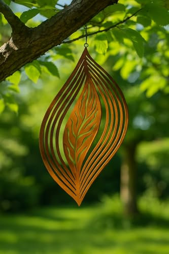 Der-Porzellan-Laden Windspiel Blätter aus Metall, 37 x 20 cm, Gartendeko Rost Deko für draußen, witterungsbeständiges Gartenwindspiel, windspiele für draußen hängend