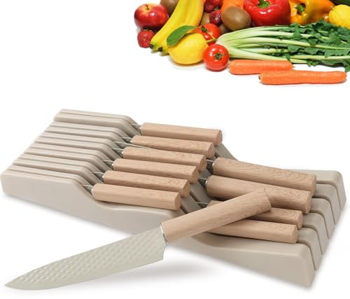 Wekity in-Drawer Knife Block Set, 12PCS Kitchen Knife Set, Ultra Sharp Stainless Steel Non-Stick Coating Chef Knife Set, Cooking Knives Drawer Organizer for Daily Kitchen Use
