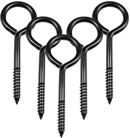 QBXMY7 5 Pcs Eye Hooks Heavy Duty Hooks for Hanging, 5 Inch Large Black Self Tapping Eye Bolts Screw Eyes Screw in for Indoor Outdoor Securing Hammock Plants, etc(500 LBS Capacity)