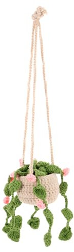 HOLIDYOYO Car Hanging Plant Basket Crochet Craft Ornament for Car Interior Decor Creative Potted Plant Pendant for Home Wall