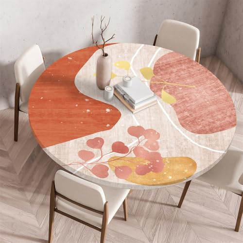 FANSU Tischdecke Rund Garten Abwaschbar,für Outdoor 3D-Druck Gartentischdecke Rund Elastisch Schmutzabweisend für Garten Küche, Esstisch, Parteien (Gingkoblatt,80cm)