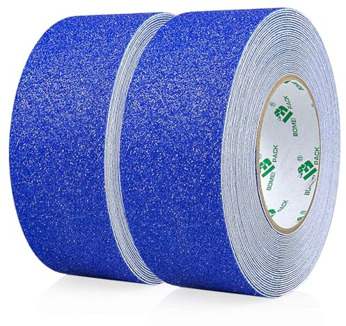 BOMEI PACK 2 Rollos Cinta adhesiva antideslizante de 5 cm x 10 m, azul amarillo cinta antideslizante, fuerte adhesivo de seguridad para interior y exterior