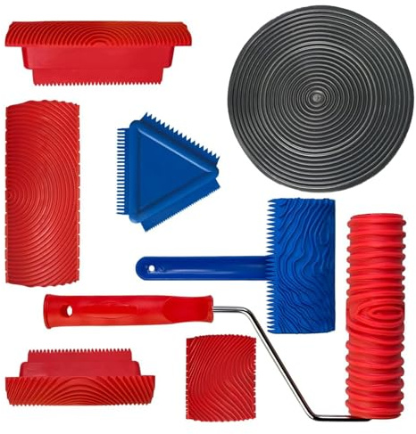 Granular Roller Tool Set - 8Pcs Wooden Texture Stamp Roller Kit | Decorative Rubber Pattern Impressor For Walls Floor Cabinet Paint Application, Home Decor Paint Applicator For Furniture Projects