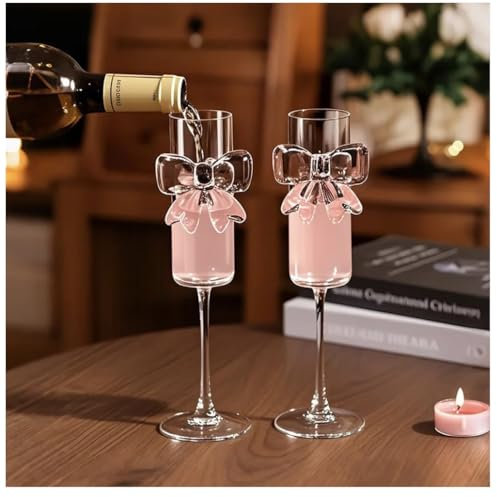 Elegant Bow Champagne Flutes | 8oz Crystal Wine Glasses with Reinforced Stems | Elegant Wedding Toasting Glasses for Engagements, Bridal Showers & Special Celebrations