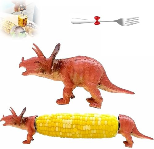 Dinosaur Corn Cob Holders, Corn skewers for Corn on The Cob, Reusable Cute Fun Dino Cob Handles with Stainless Steel Prongs for Veggies Fruits BBQ Parties Family Meals, Easy to Clean(Red)