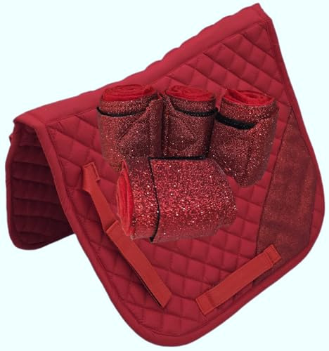 Tysons Breeches Glitzer Schabracke mit Bandagen Set Rosa Rot Hellblau Lila Braun Schwarz Glitzerschabracke Glitzerbandagen Minishetty Shetty Welsh Setpreis (Rot, Minishetty)