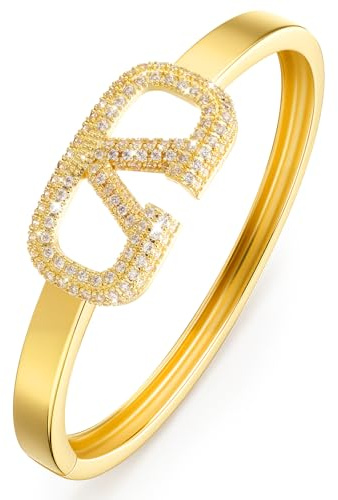 V Armband Damen Gold Dupe Armreif Gold, 17CM Silber 925 Vergoldete Armbänder Damen, Buchstabe V Geometrische Zirkonia Armreifen Hypoallergene, Schmuck Geschenke für Frauen Geschenke Für Mama