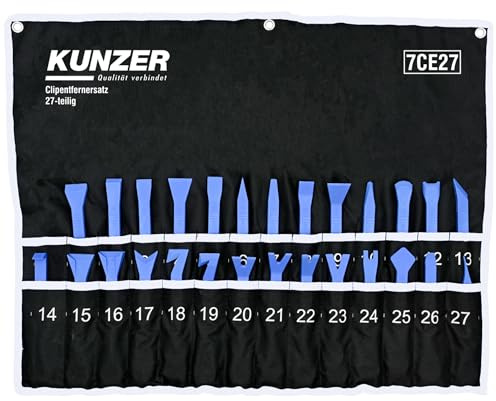 Kunzer 7CE27 Clipentfernersatz 27-teilig - Werkzeugset in Rolltasche zum Lösen von Verkleidungen und Abdeckungen