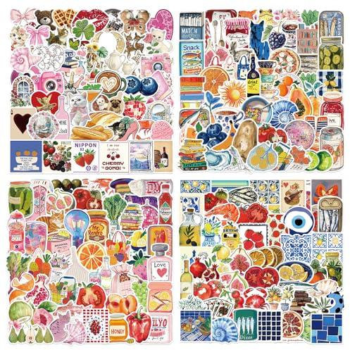 Auroriel 200 calcomanías estéticas vintage para alimentos, calcomanías retro de frutas para laptop, álbumes de recortes, diario, botella de agua, calcomanías de vinilo impermeables para niños