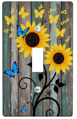 Placa de cubierta de interruptor de luz individual, diseño floral rústico de mariposa, vid de verano, amarillo, plástico, tamaño estándar, placa decorativa para nuevo apartamento, hogar, dormitorio